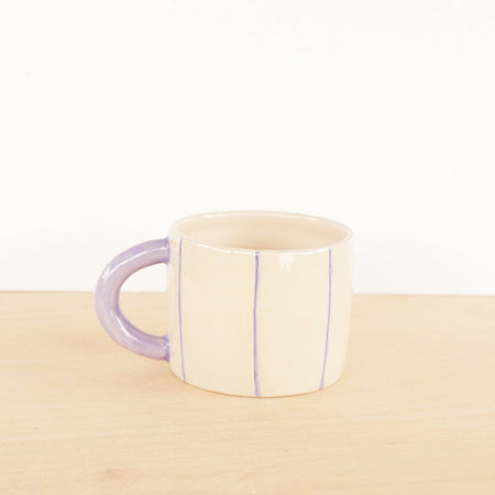 Stoneware mug with lavender stripes