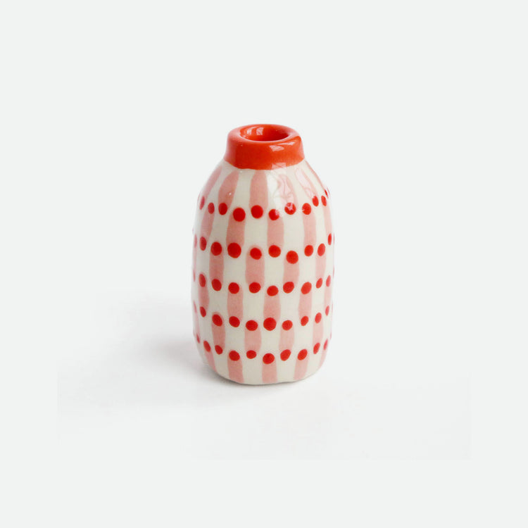 Mini ceramic vase with pink and red patterns