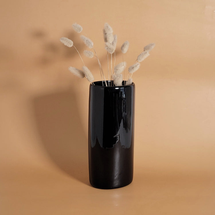 Vase vintage noir lustré en céramique