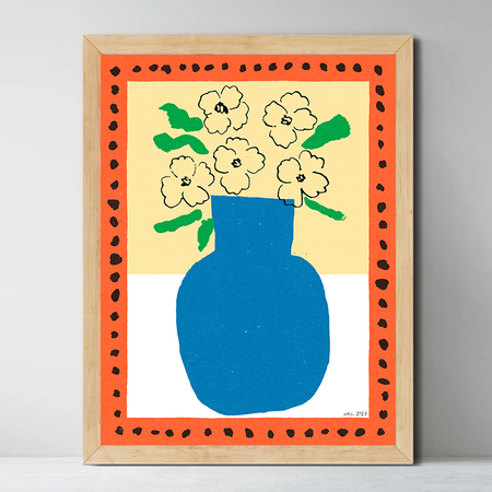 Affiche 'Pivoines et vase bleu'