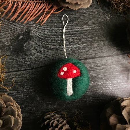 Round Felted Wool Mushroom Ornament [Various Colors] 