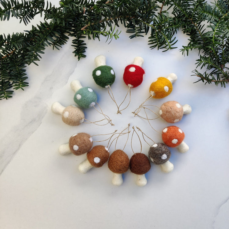 Felted wool mushroom ornament [varied colors] 